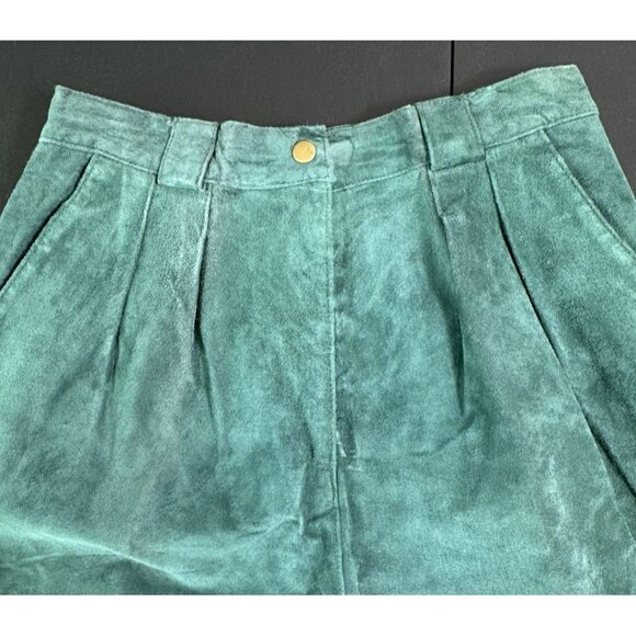 International Leather Collection‎ Teal Suede Pleated Shorts Size 9 10 Lined - Picture 3 of 7